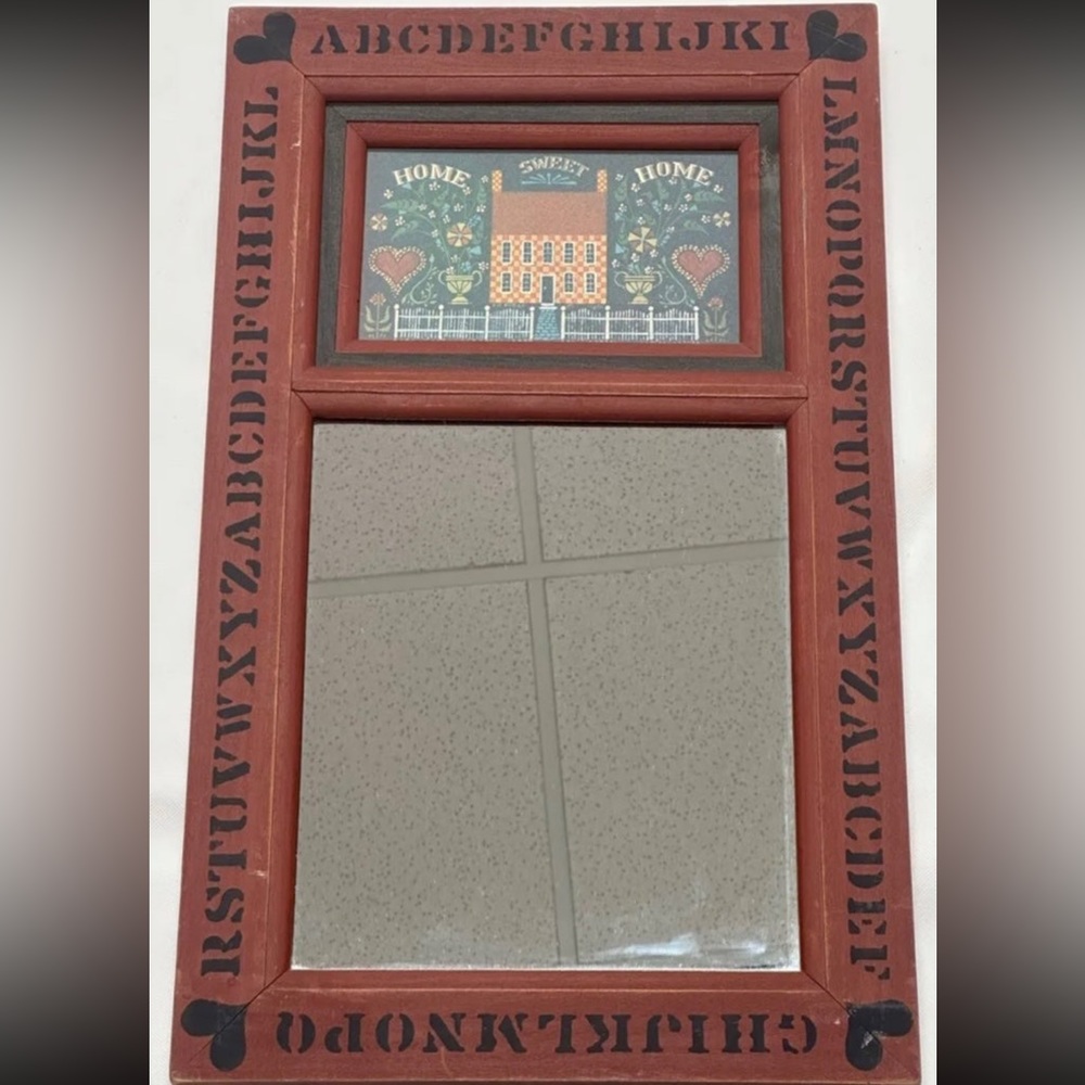 Pennsylvania Dutch Style Framed Mirror Home Sweet Home Alphabet 14.5in by 24in